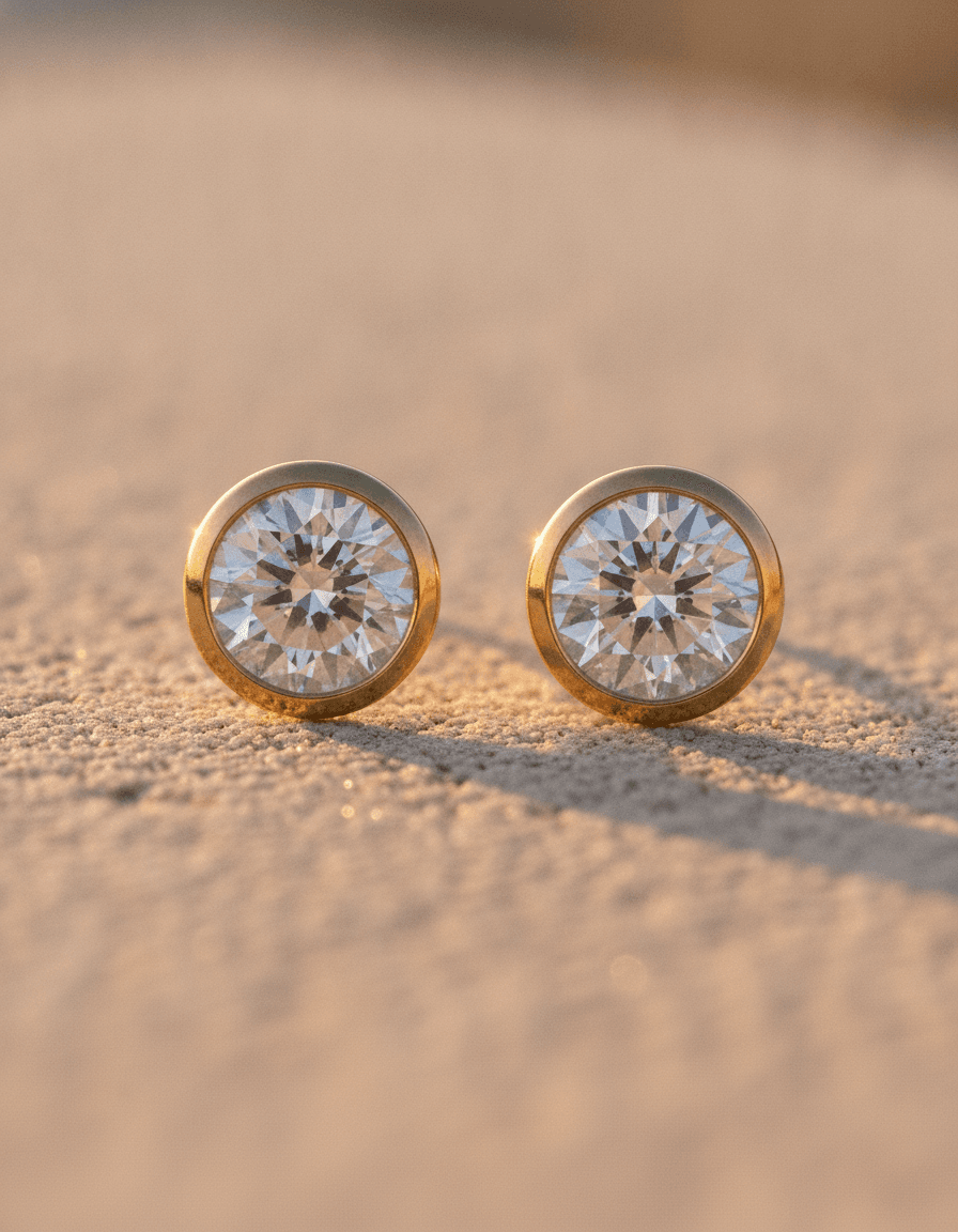 Round Bezel Set Lab-Grown Diamond Stud Earrings in yellow gold