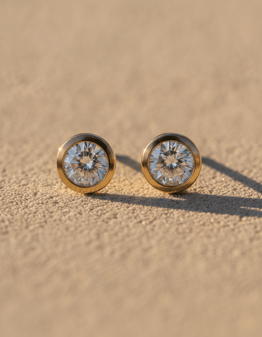 Bezel Set Round Lab-Grown Diamond Studs in yellow gold