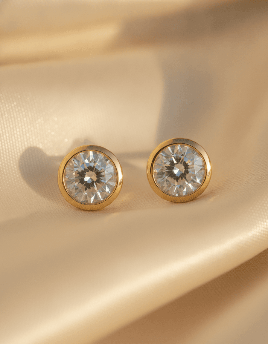Bezel Set Round Lab-Grown Diamond Studs in yellow gold