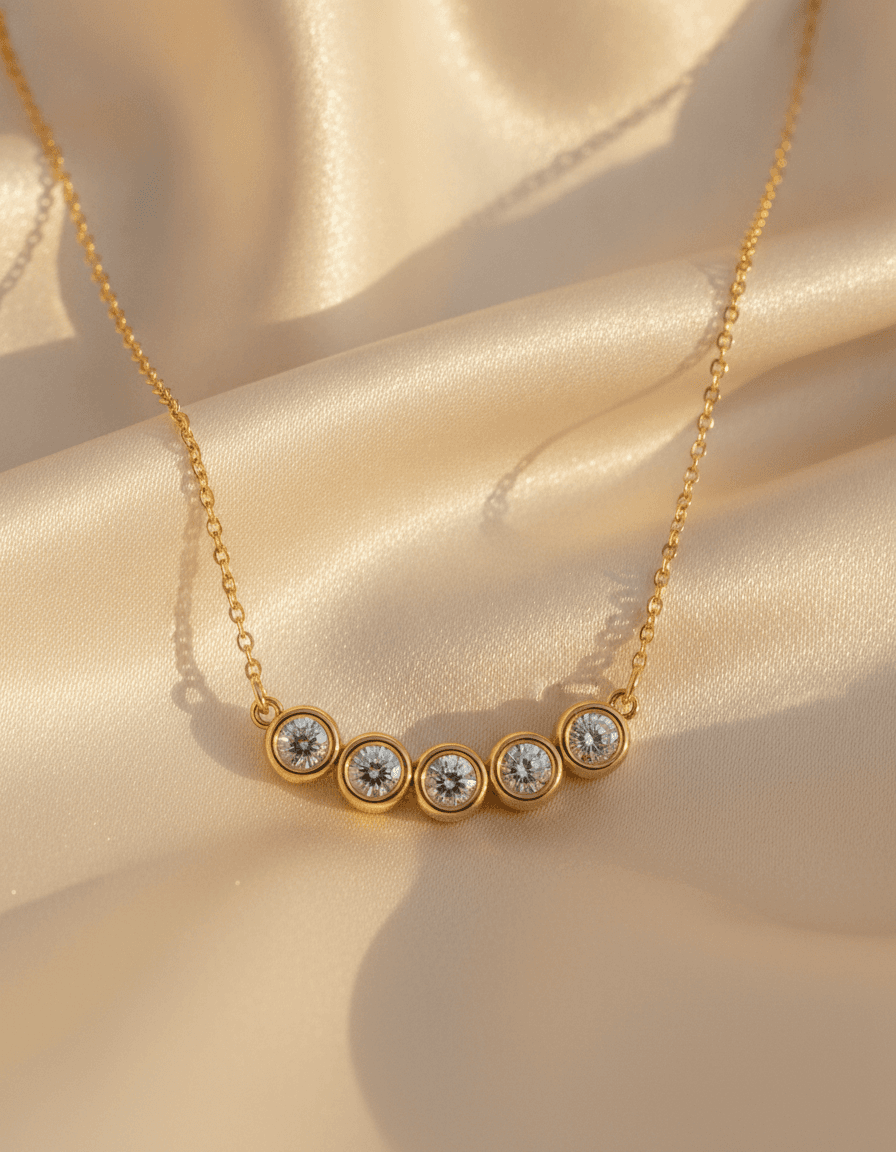 Five Station Bezel Necklace in yellow gold