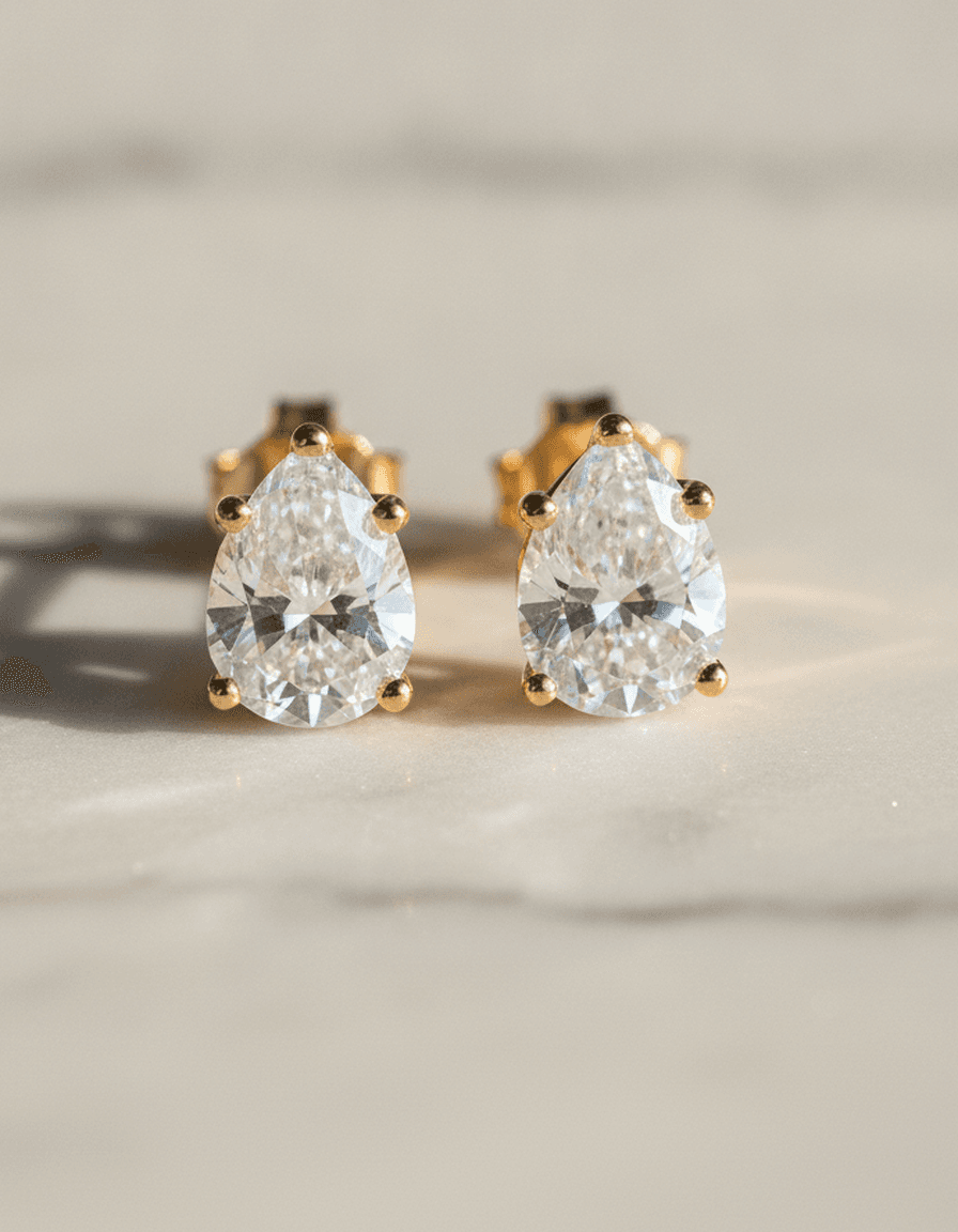 Pear Stud Earrings in yellow gold