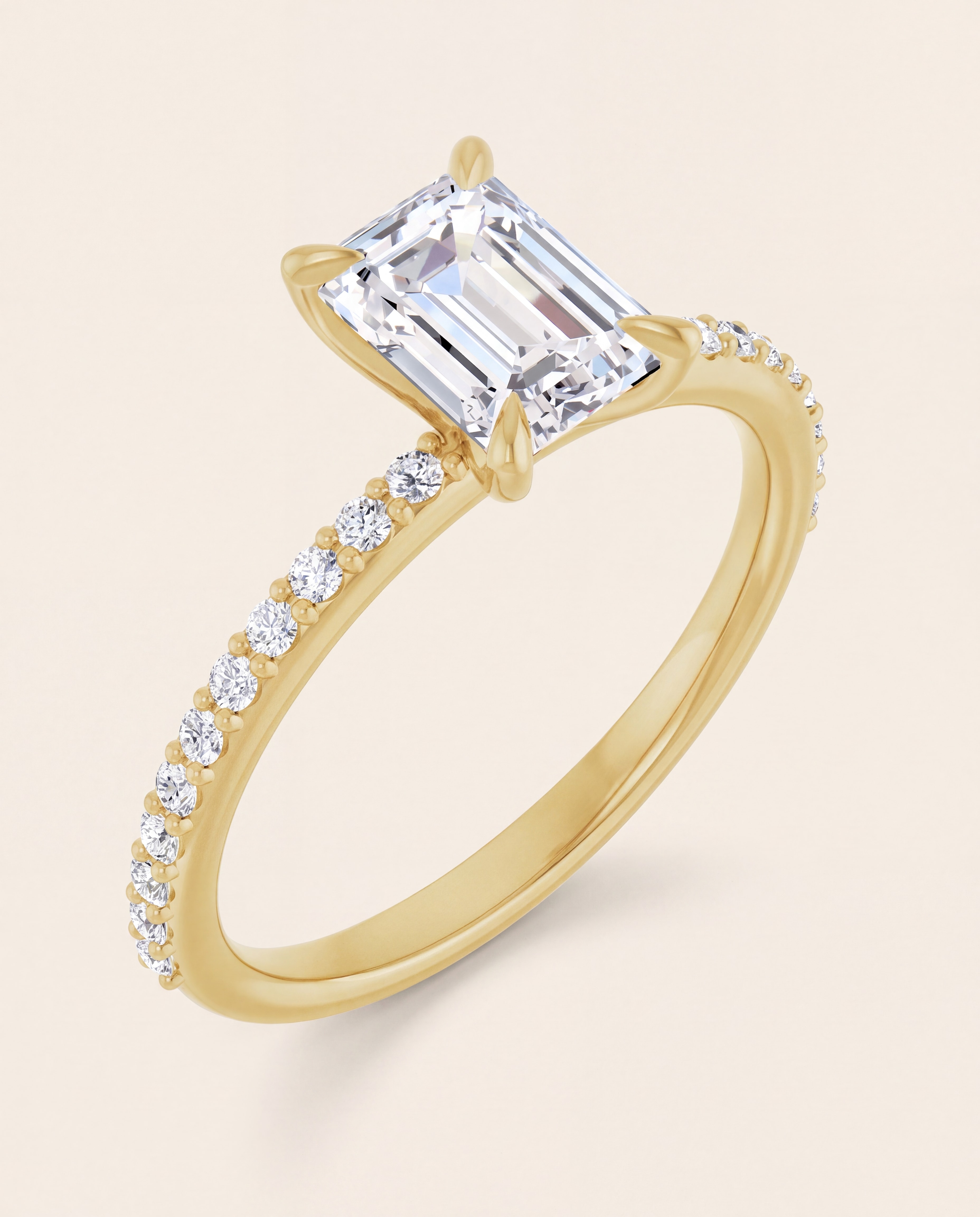 Emerald Cut Pave Engagement Ring in yellow gold