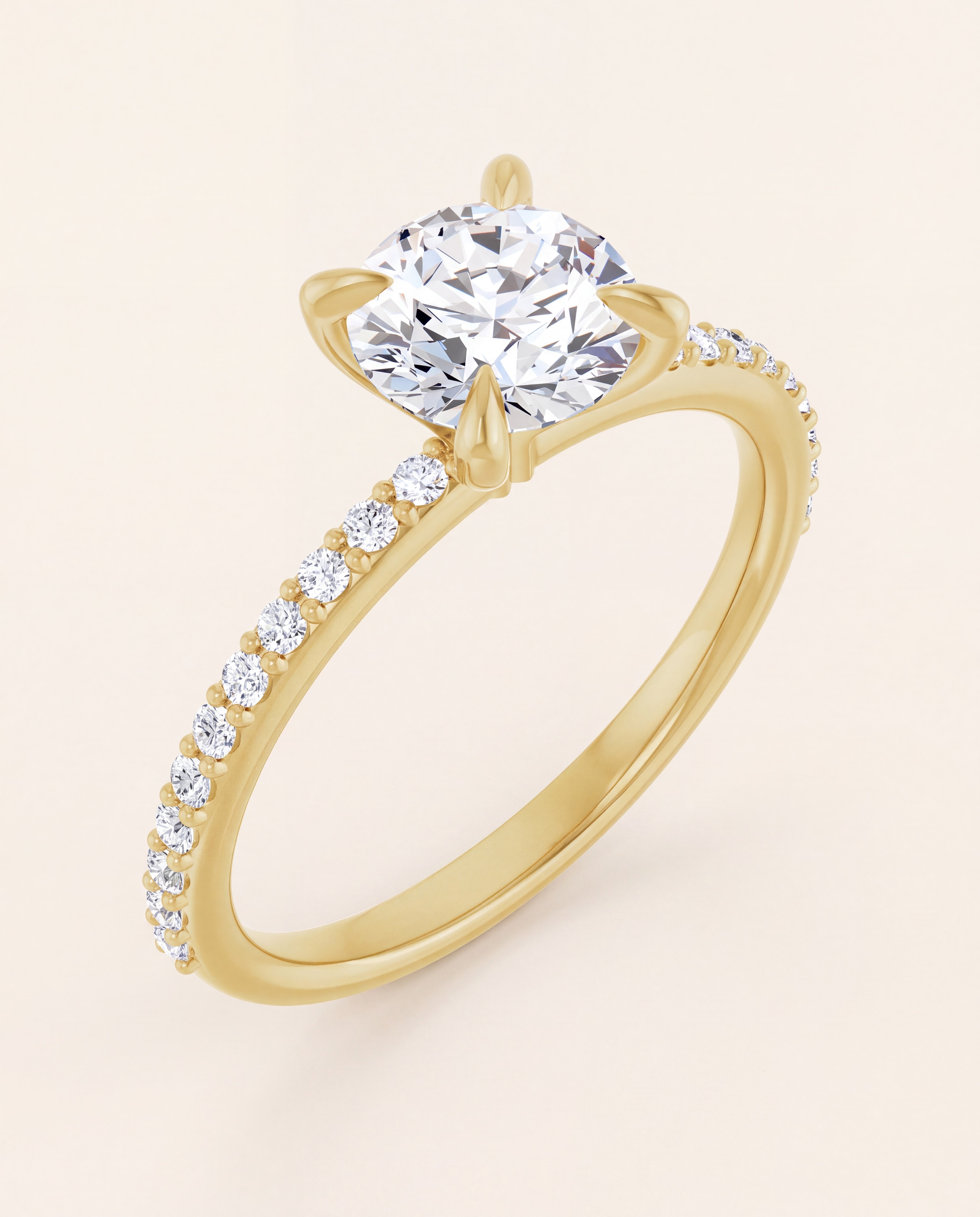 Round Pave Engagement Ring in yellow gold