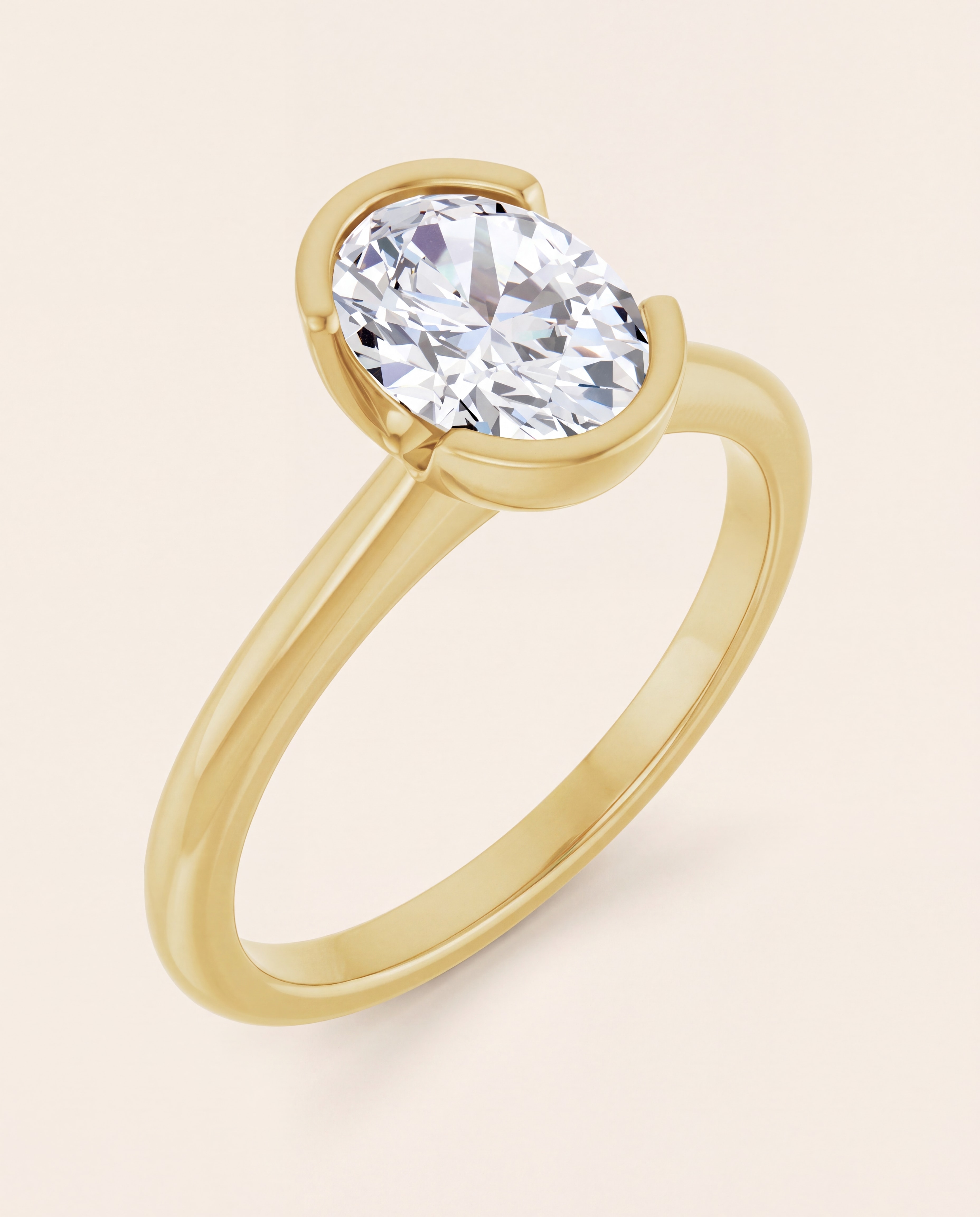 Half Bezel Oval Engagement Ring in yellow gold