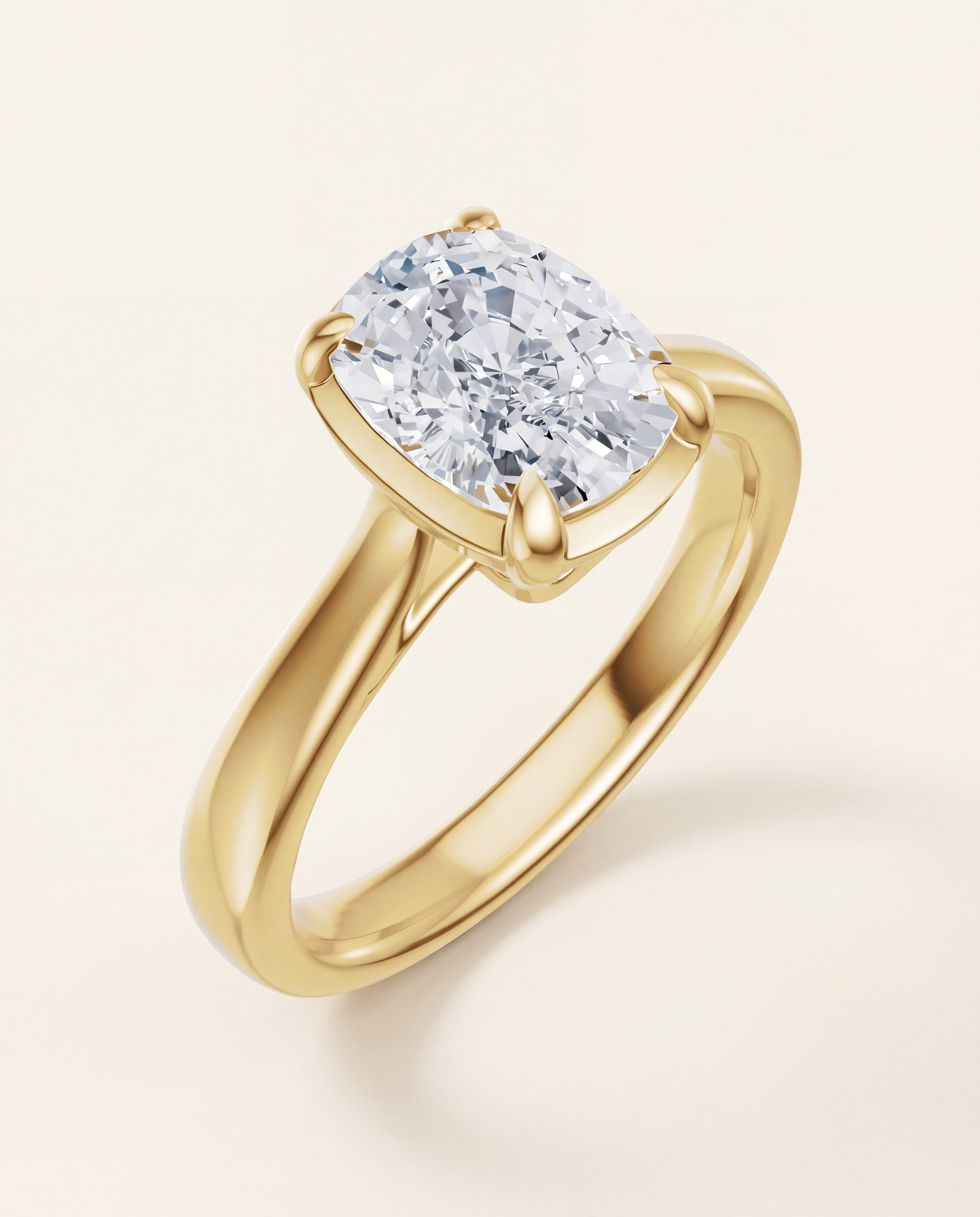Bezel Style Cushion Solitaire Engagement Ring in yellow gold