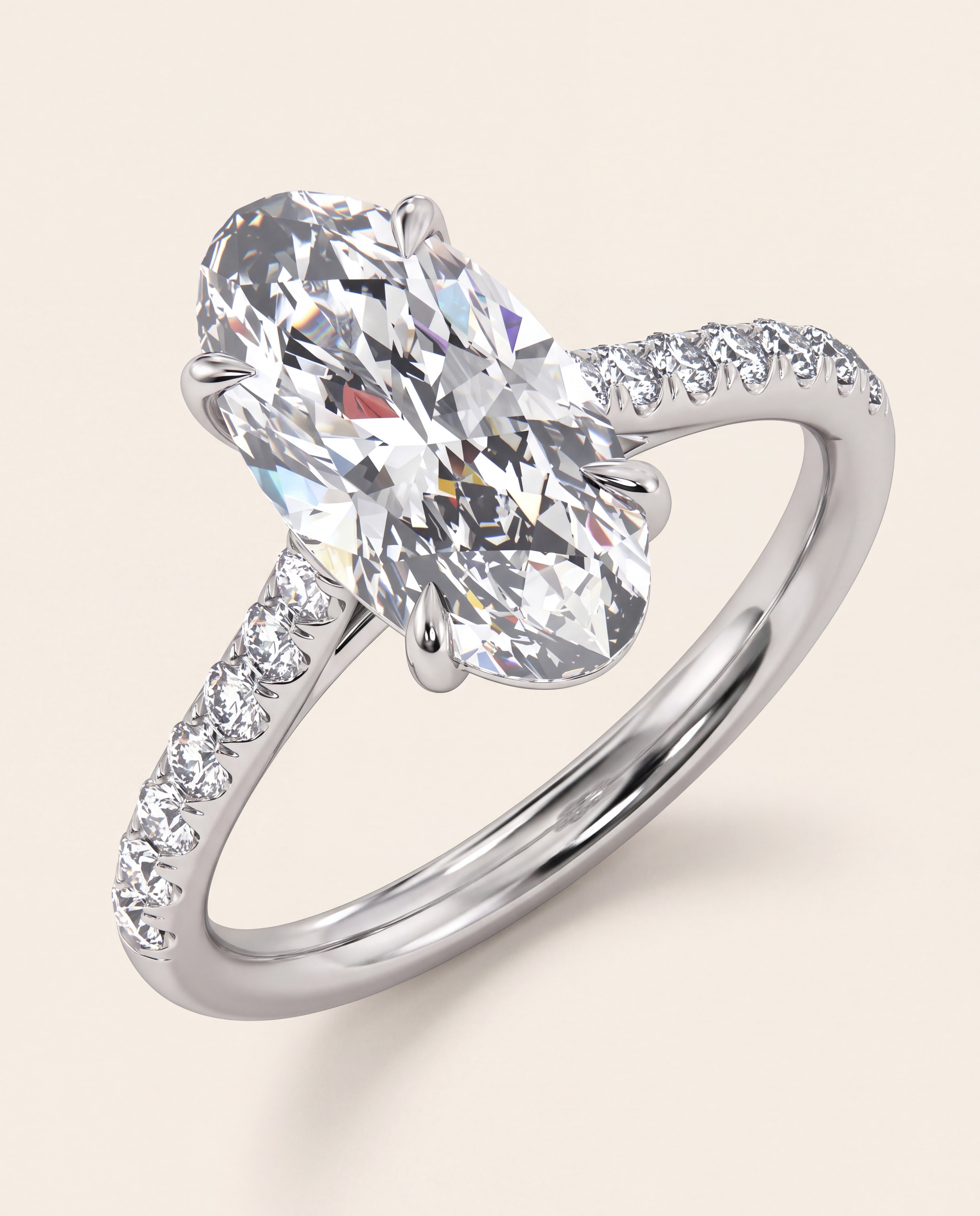 Elongated Oval Pave Engagement Ring in white gold