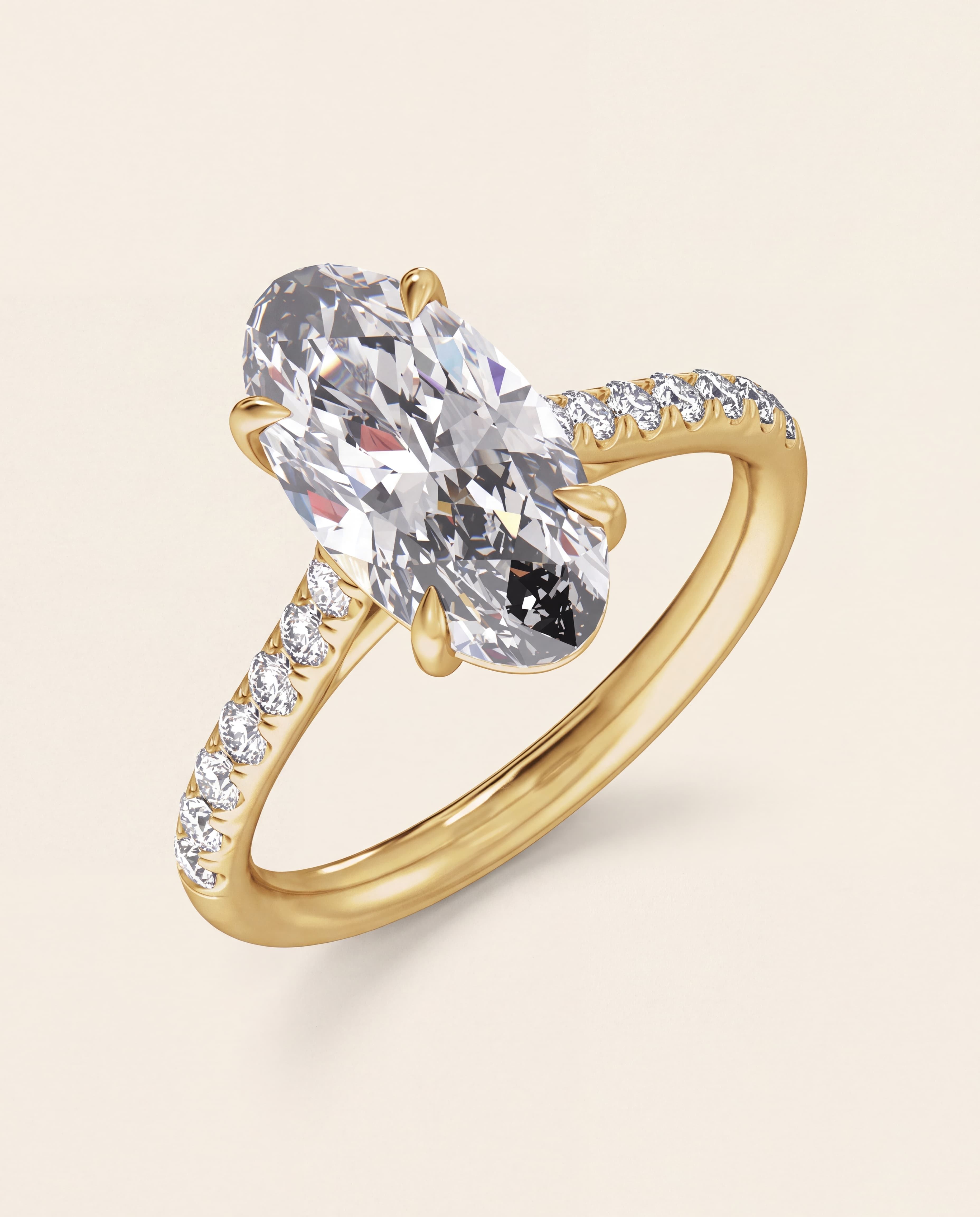 Elongated Oval Pave Engagement Ring in yellow gold