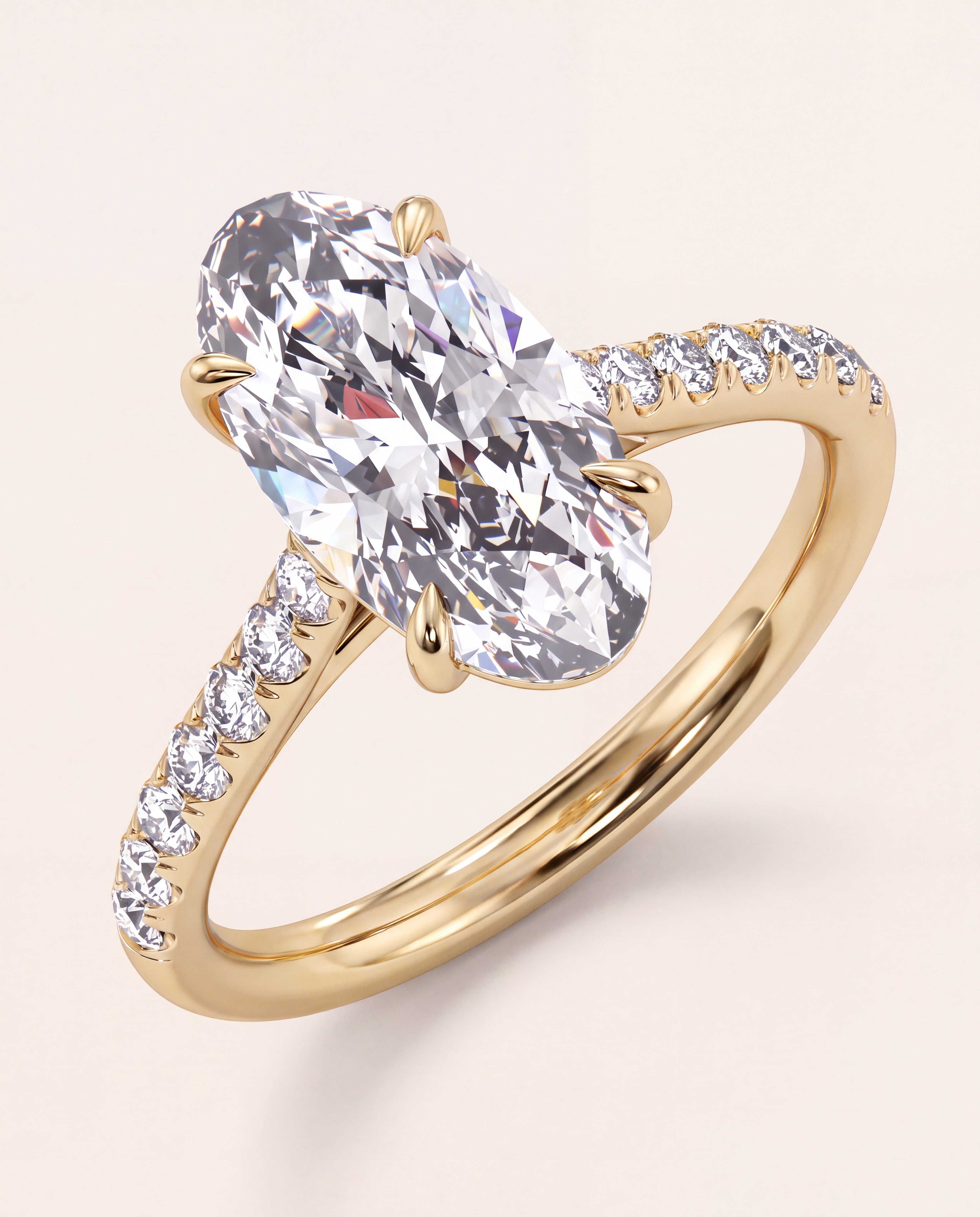 Elongated Oval Pave Engagement Ring in yellow gold