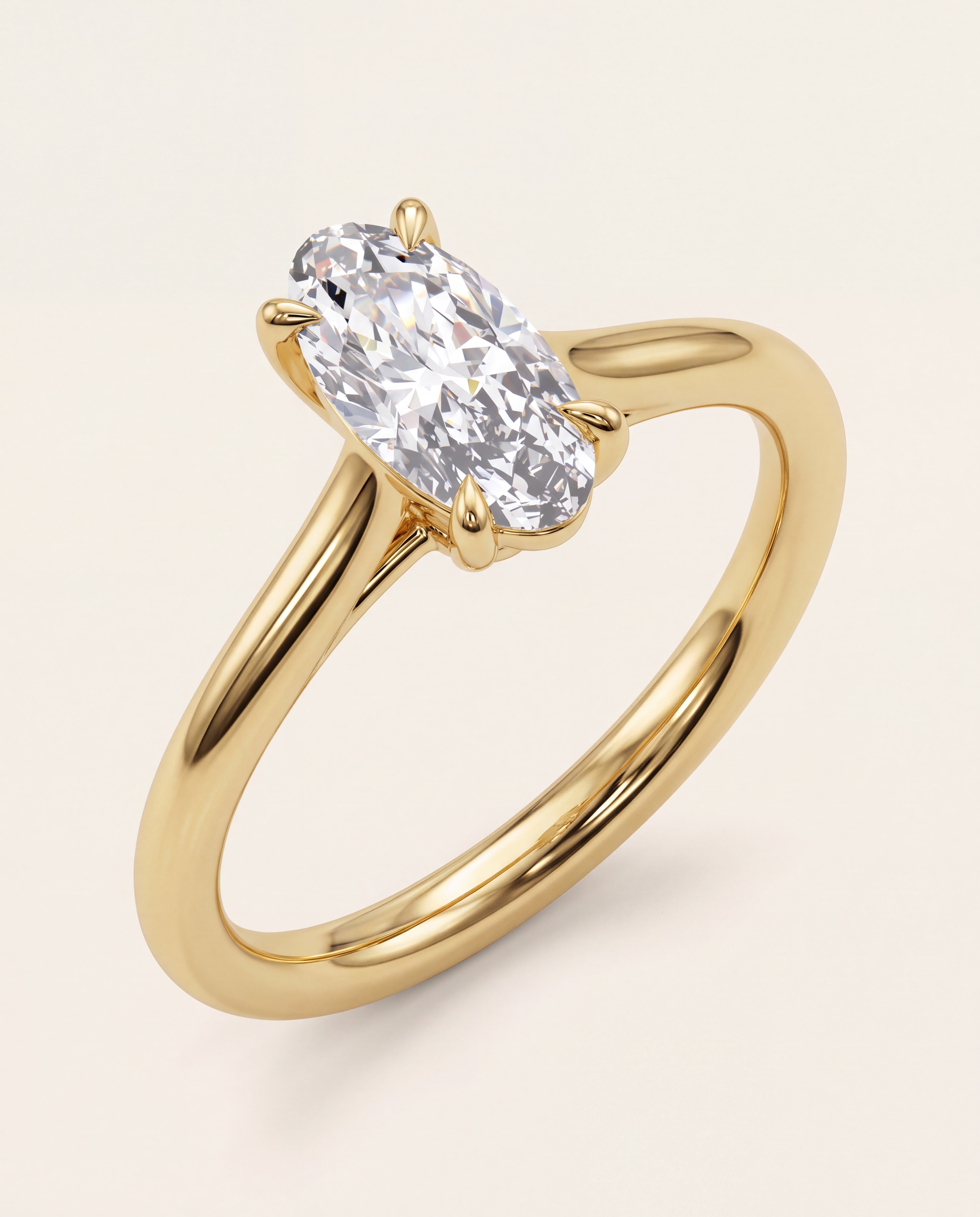 Elongated Oval Solitaire Engagement Ring in yellow gold