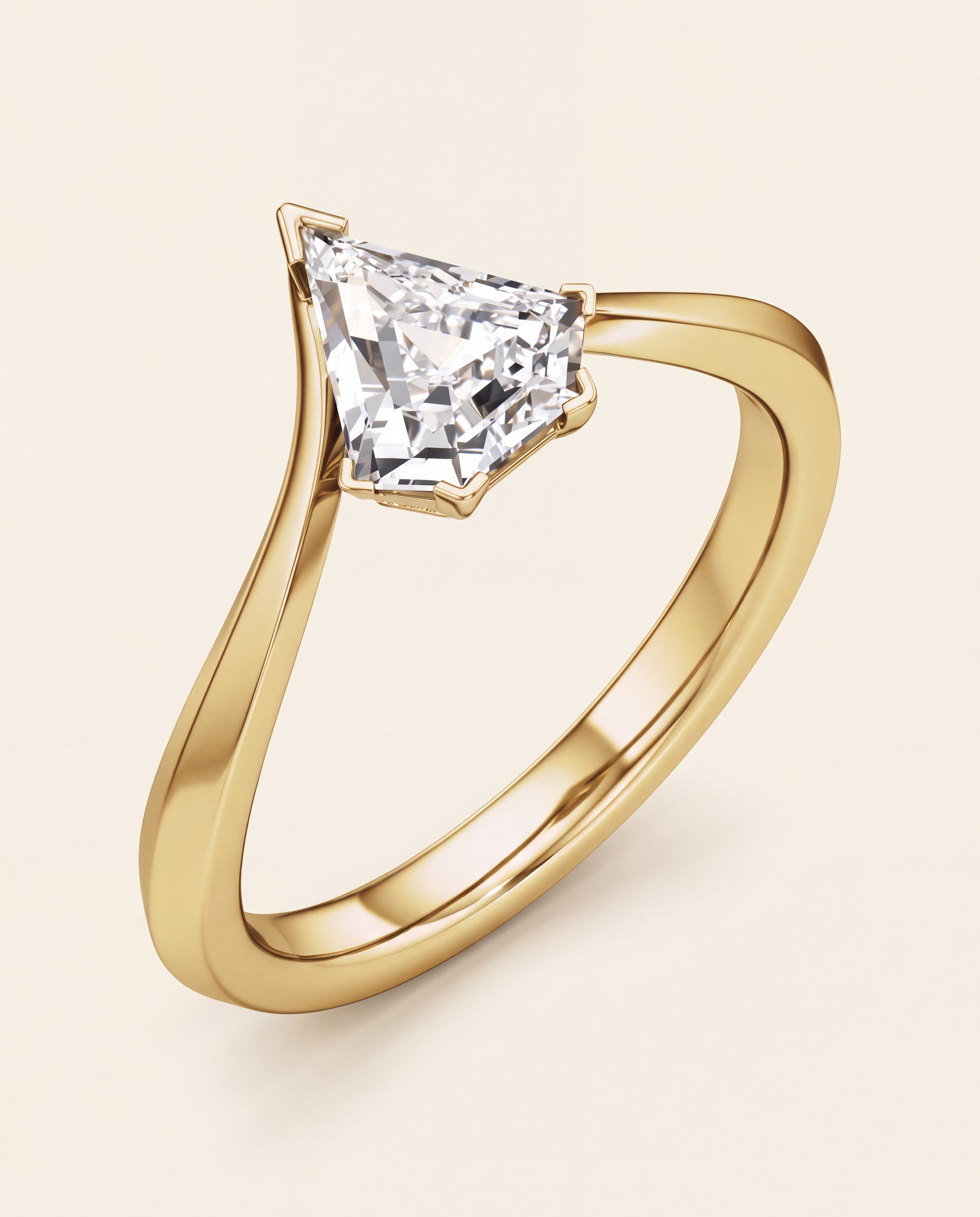Shield Cut Hidden Halo Engagement Ring in yellow gold