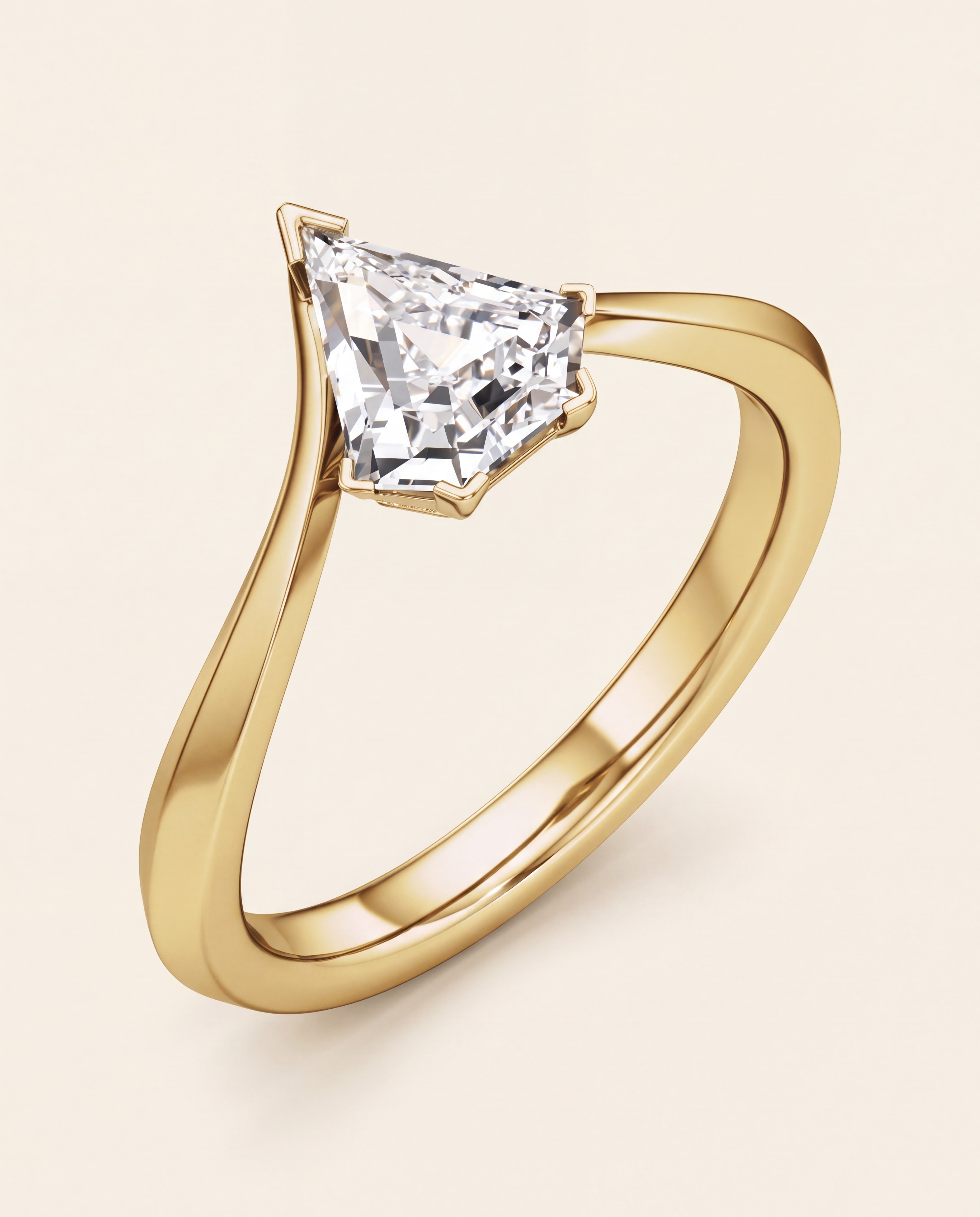 Shield Cut Hidden Halo Engagement Ring in yellow gold