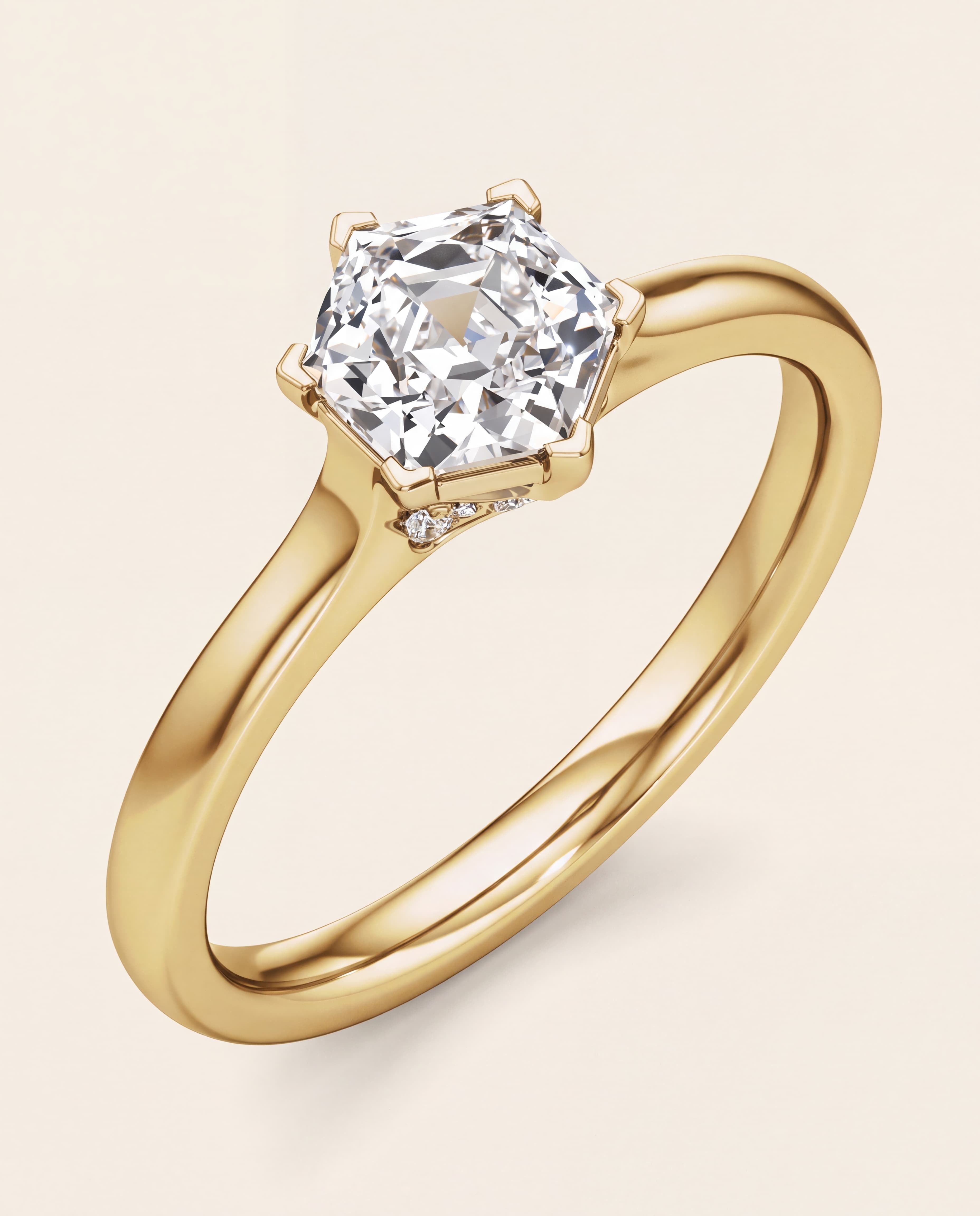 Hexagon Accented Engagement Ring in yellow gold