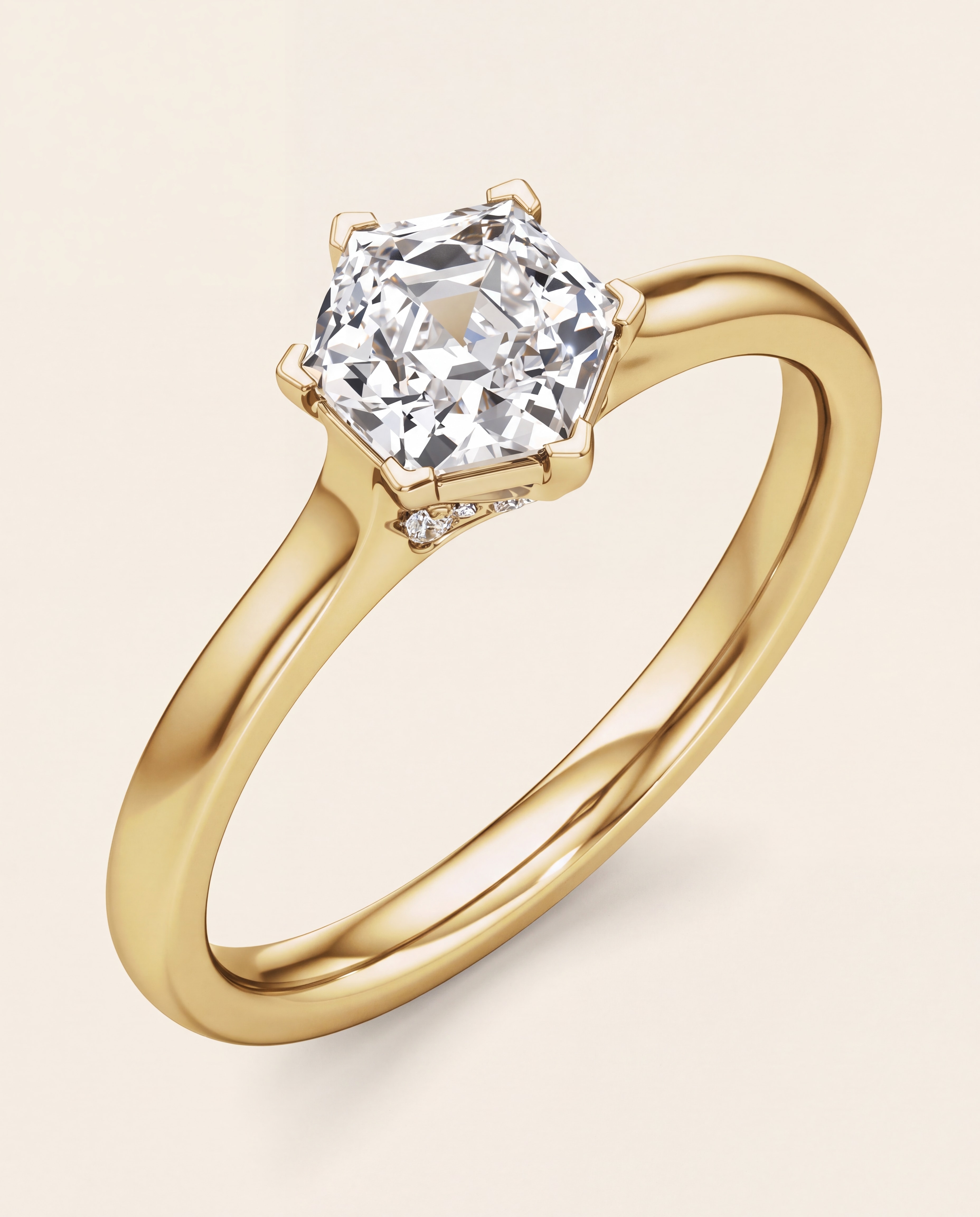 Hexagon Accented Engagement Ring in yellow gold