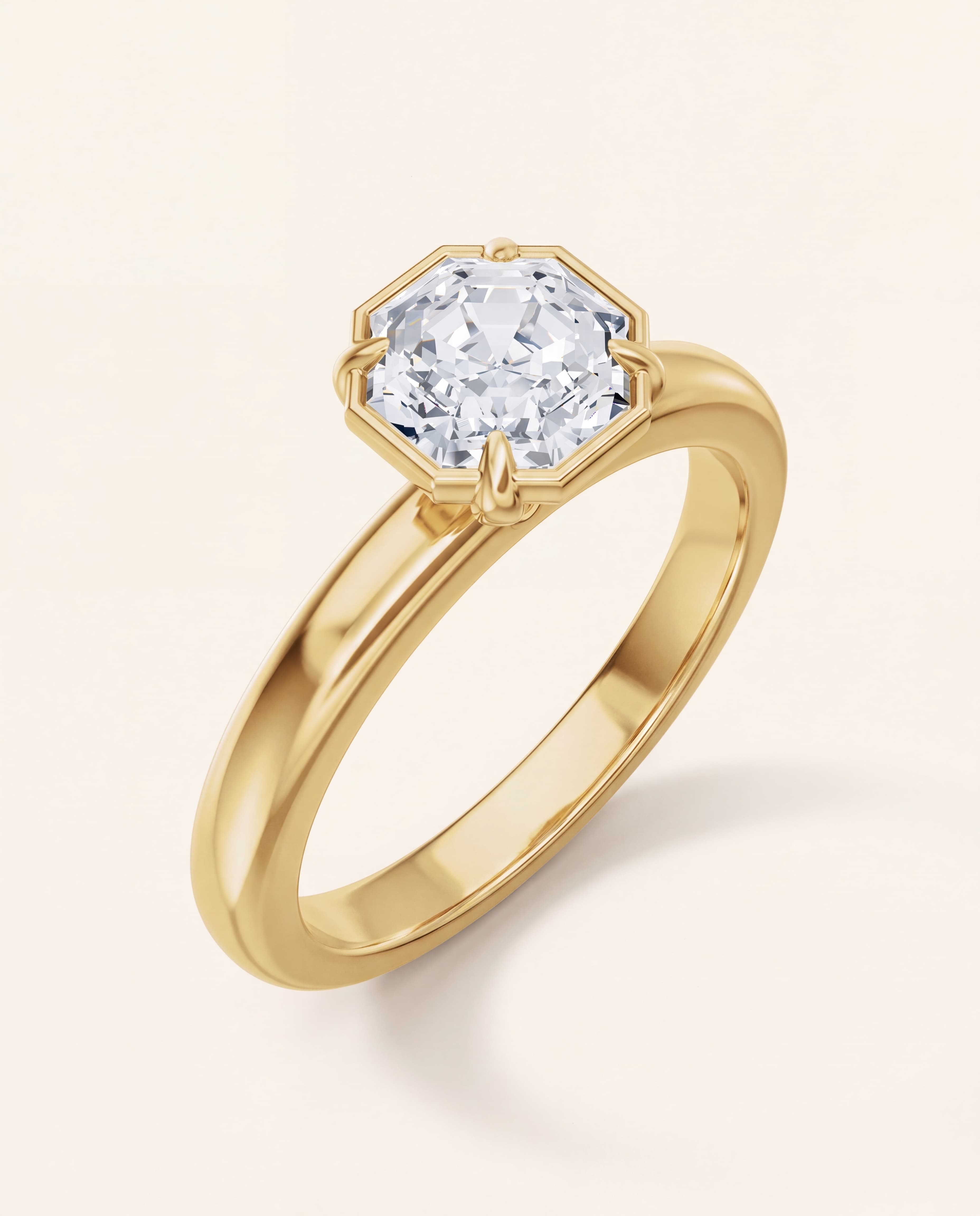 Octagon Bezel Style Engagement Ring in yellow gold