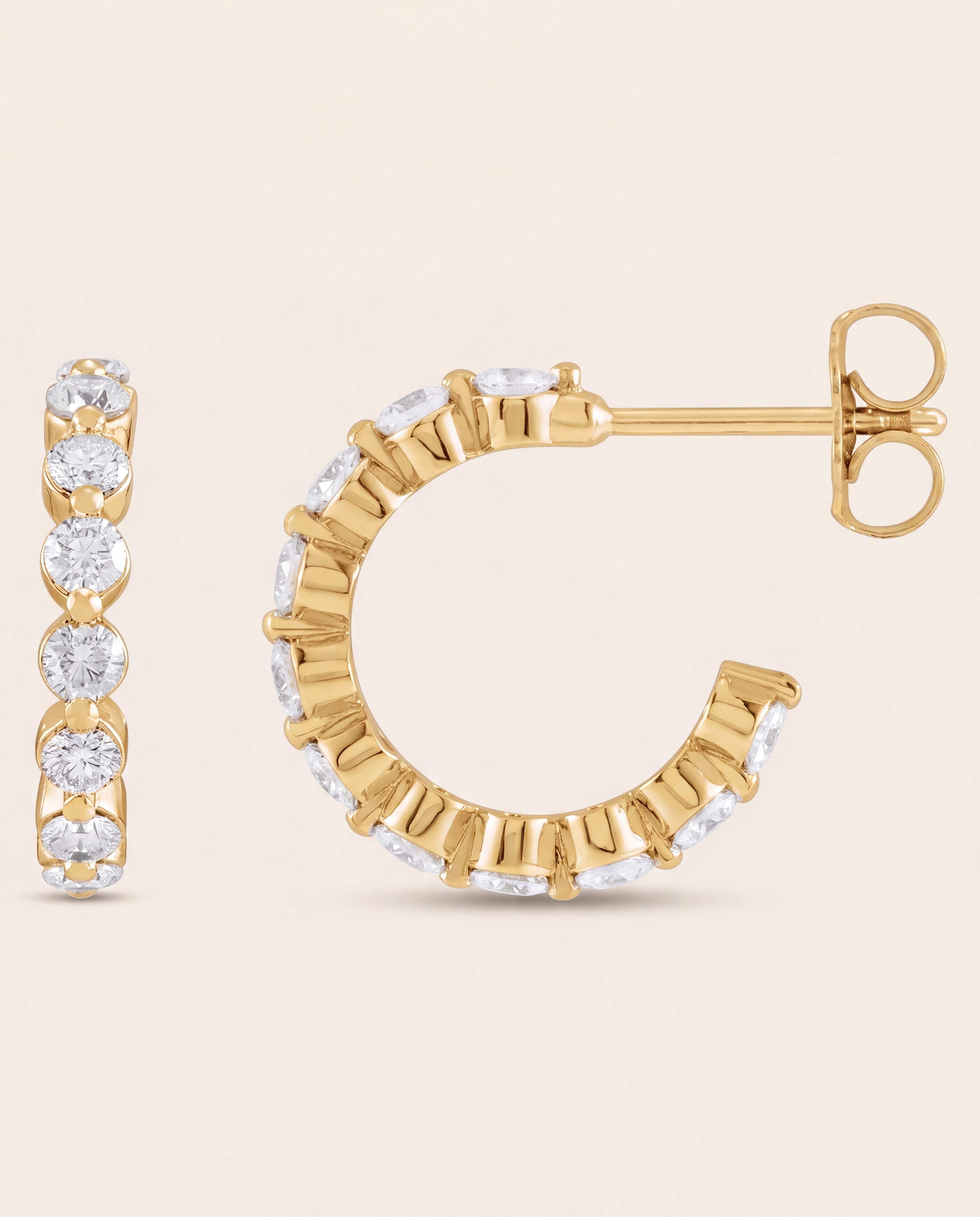 Round Lab-Grown Diamond Hoops in yellow gold