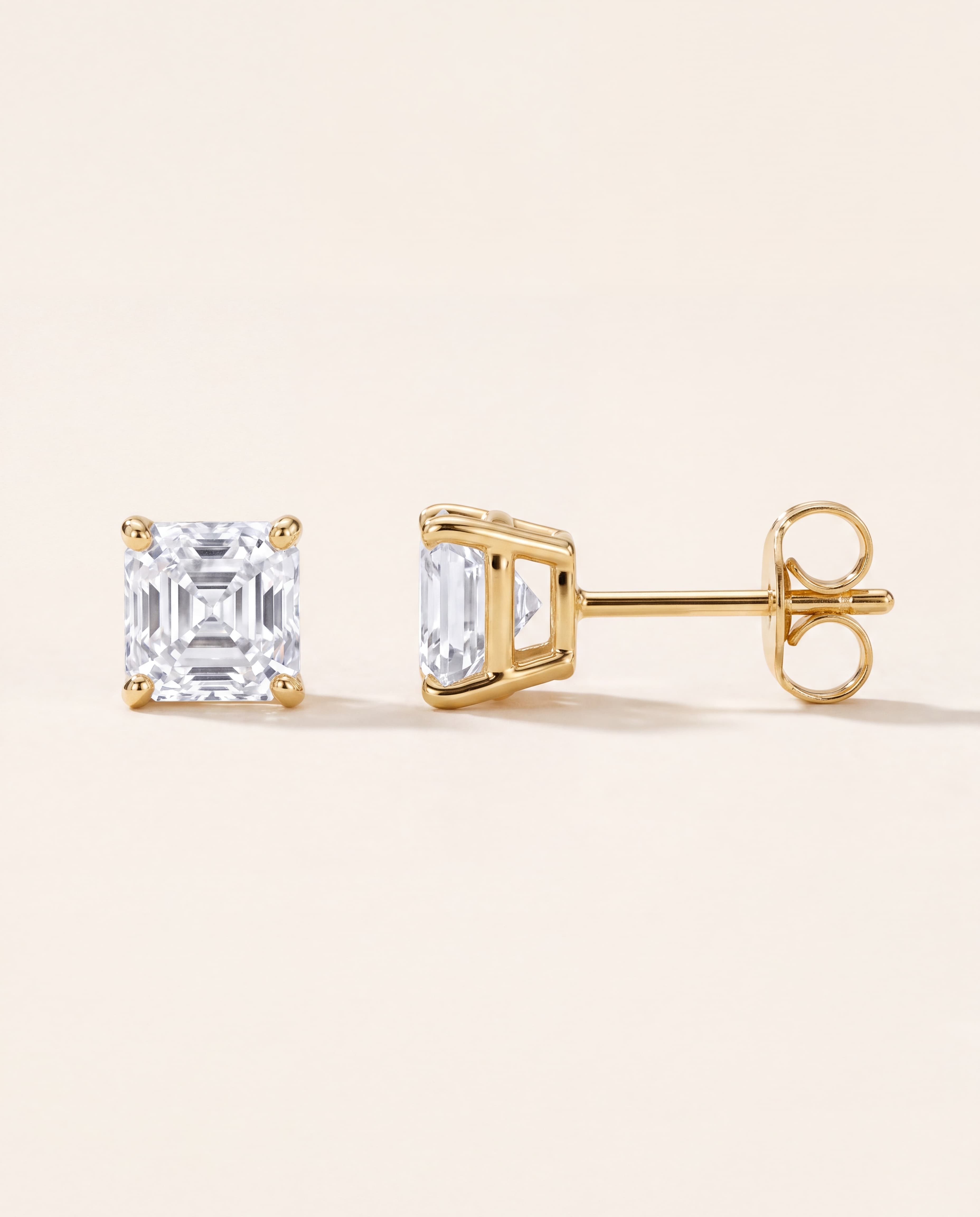 Asscher Cut Lab-Grown Diamond Stud Earrings in yellow gold