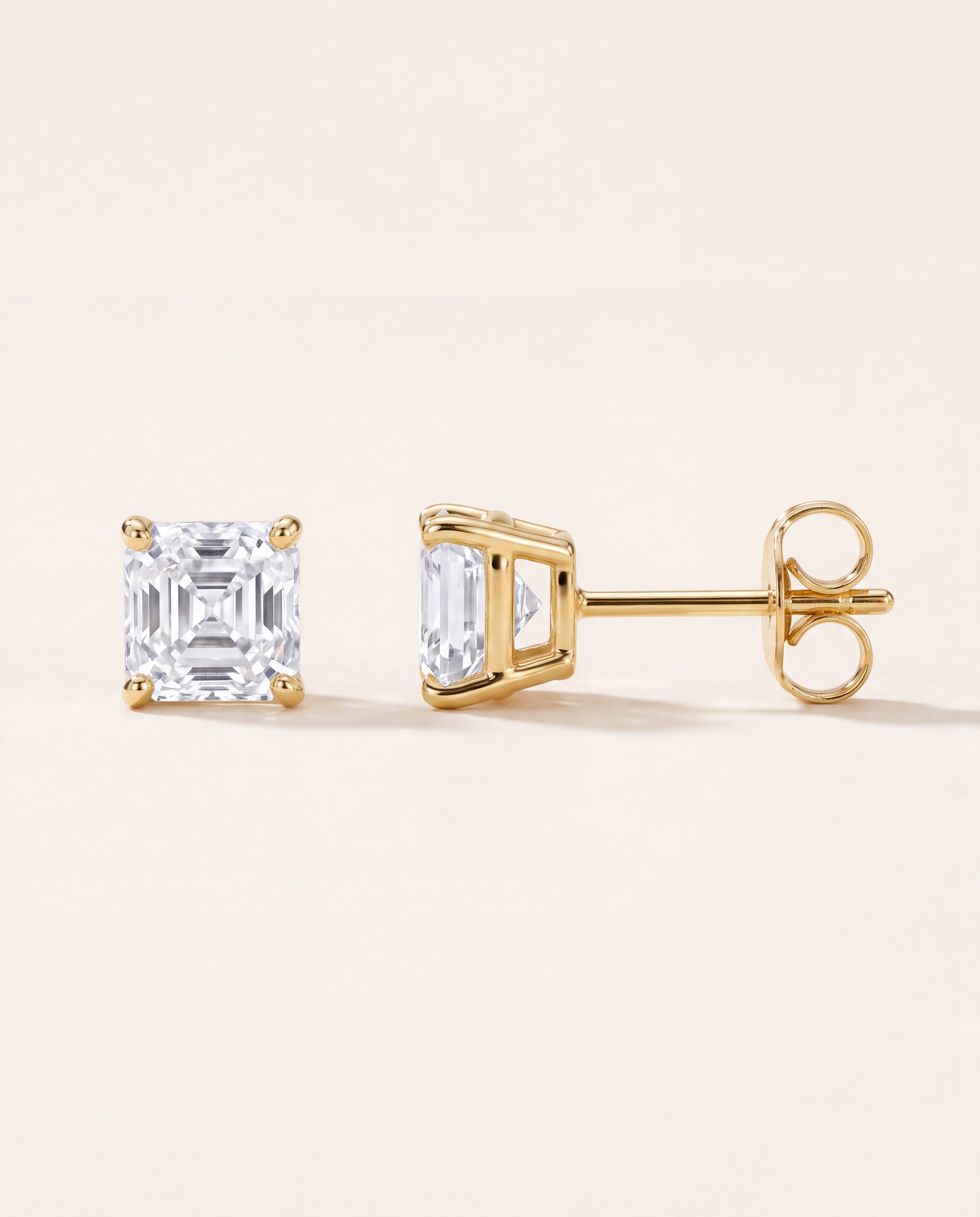 Asscher Cut Lab-Grown Diamond Stud Earrings in yellow gold
