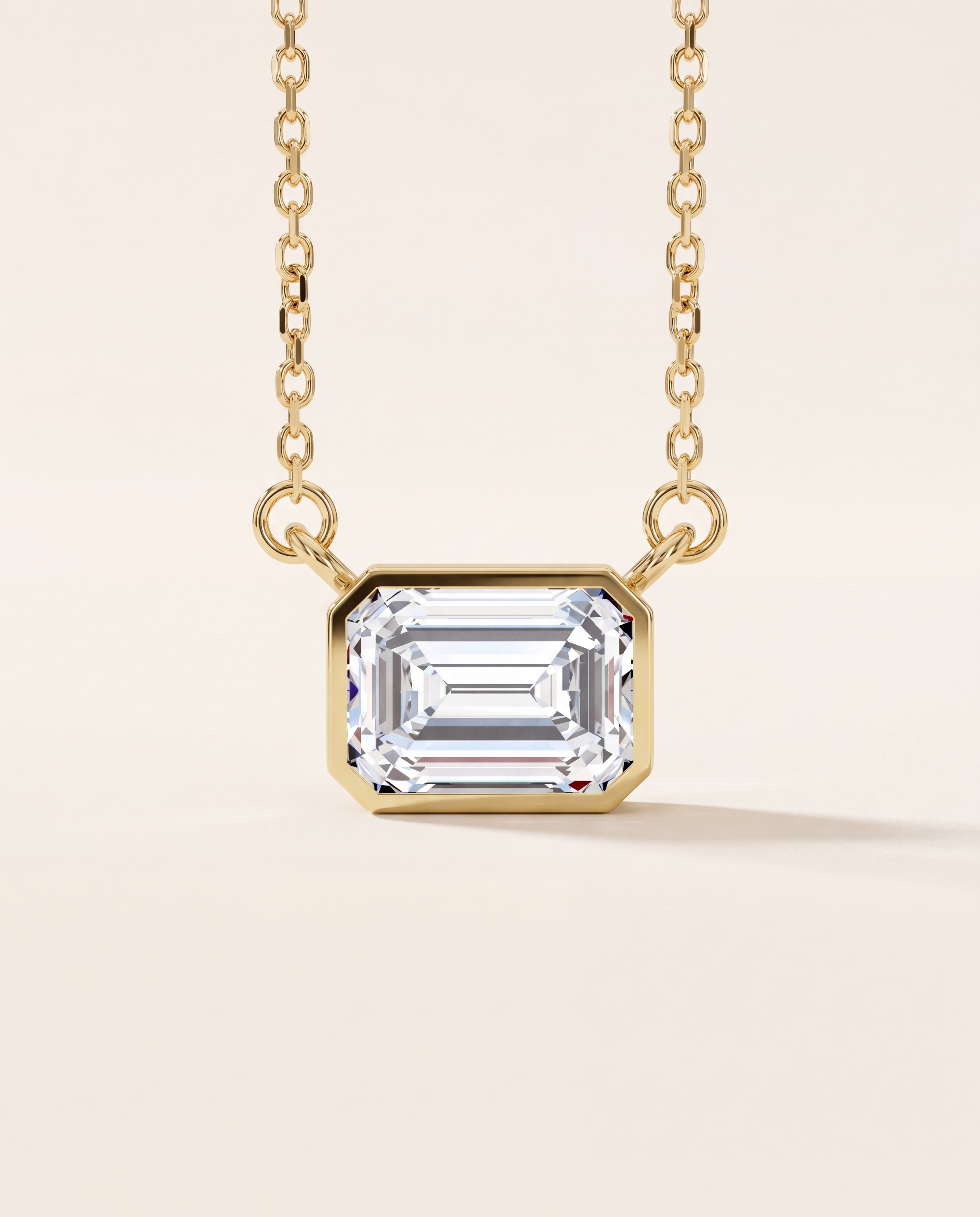 Emerald Cut Bezel Set Necklace in yellow gold