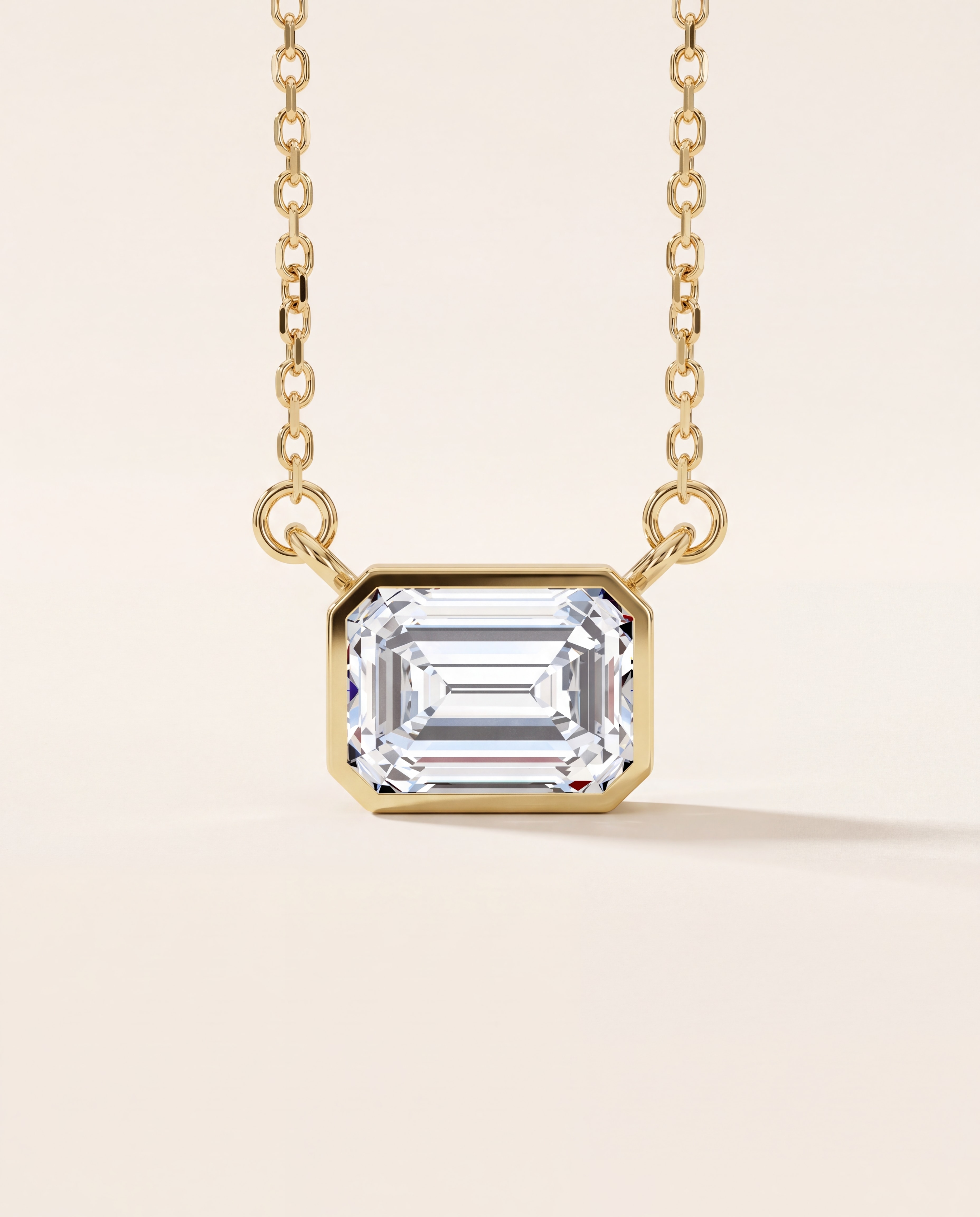 Emerald Cut Bezel Set Necklace in yellow gold