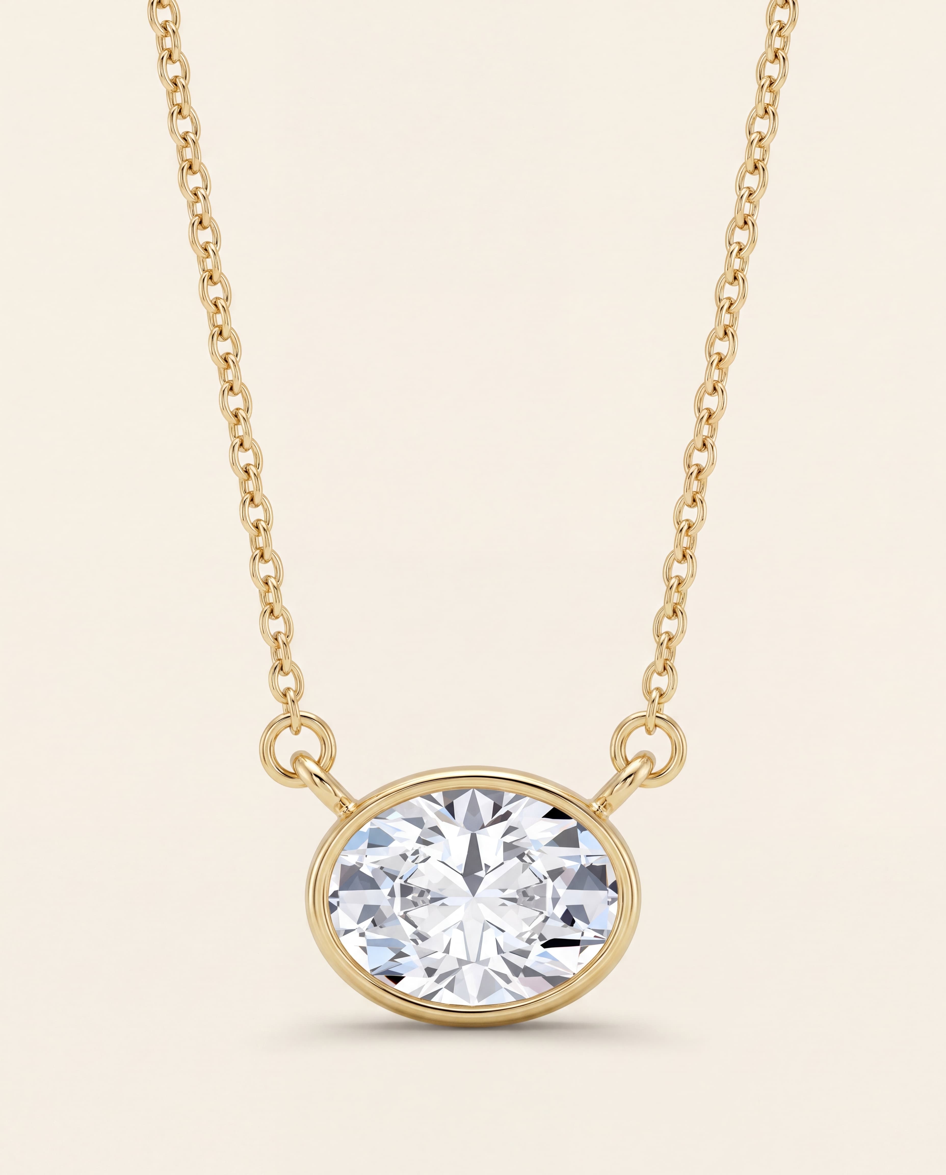 Oval Bezel Solitaire Necklace in yellow gold