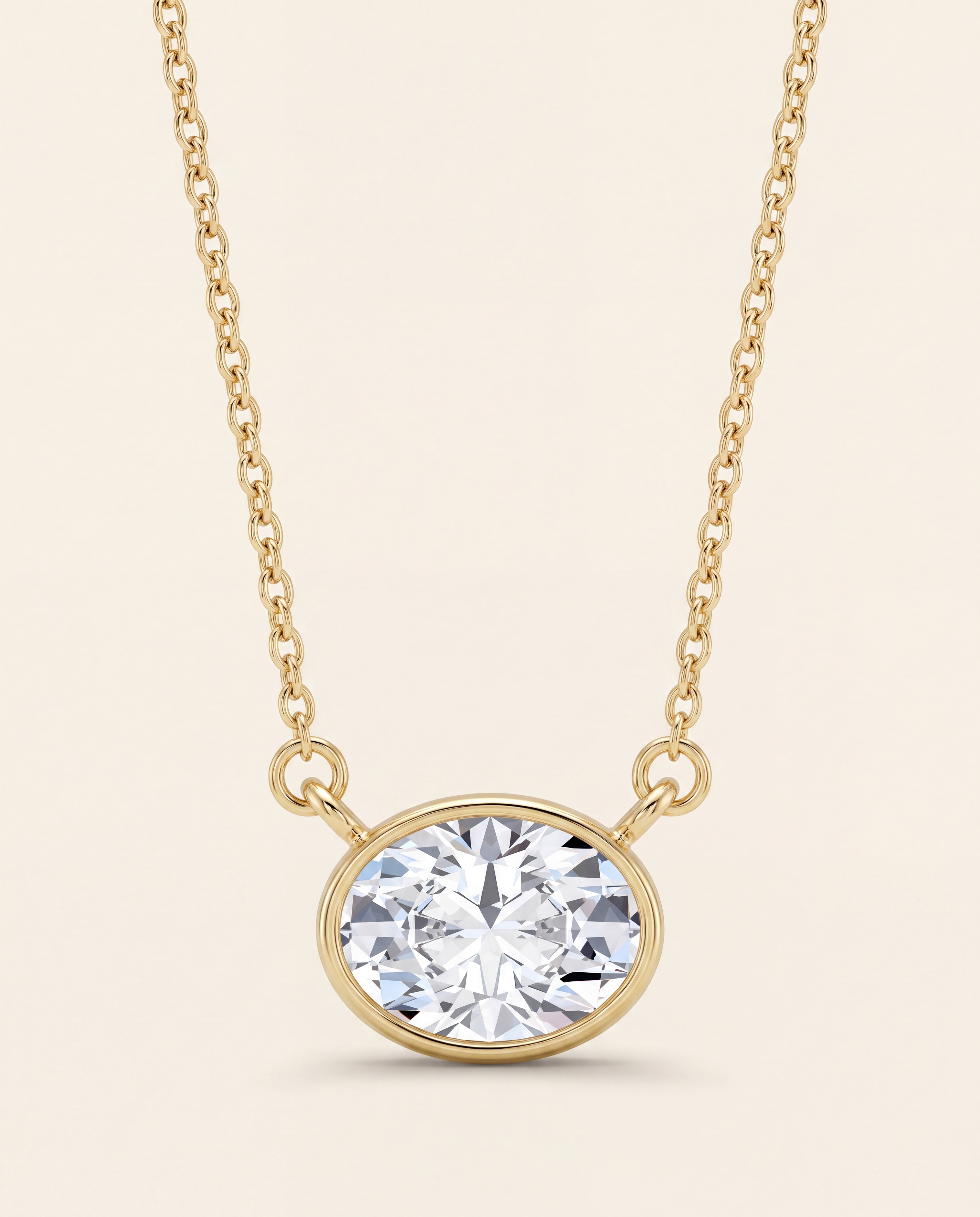 Oval Bezel Solitaire Necklace in yellow gold