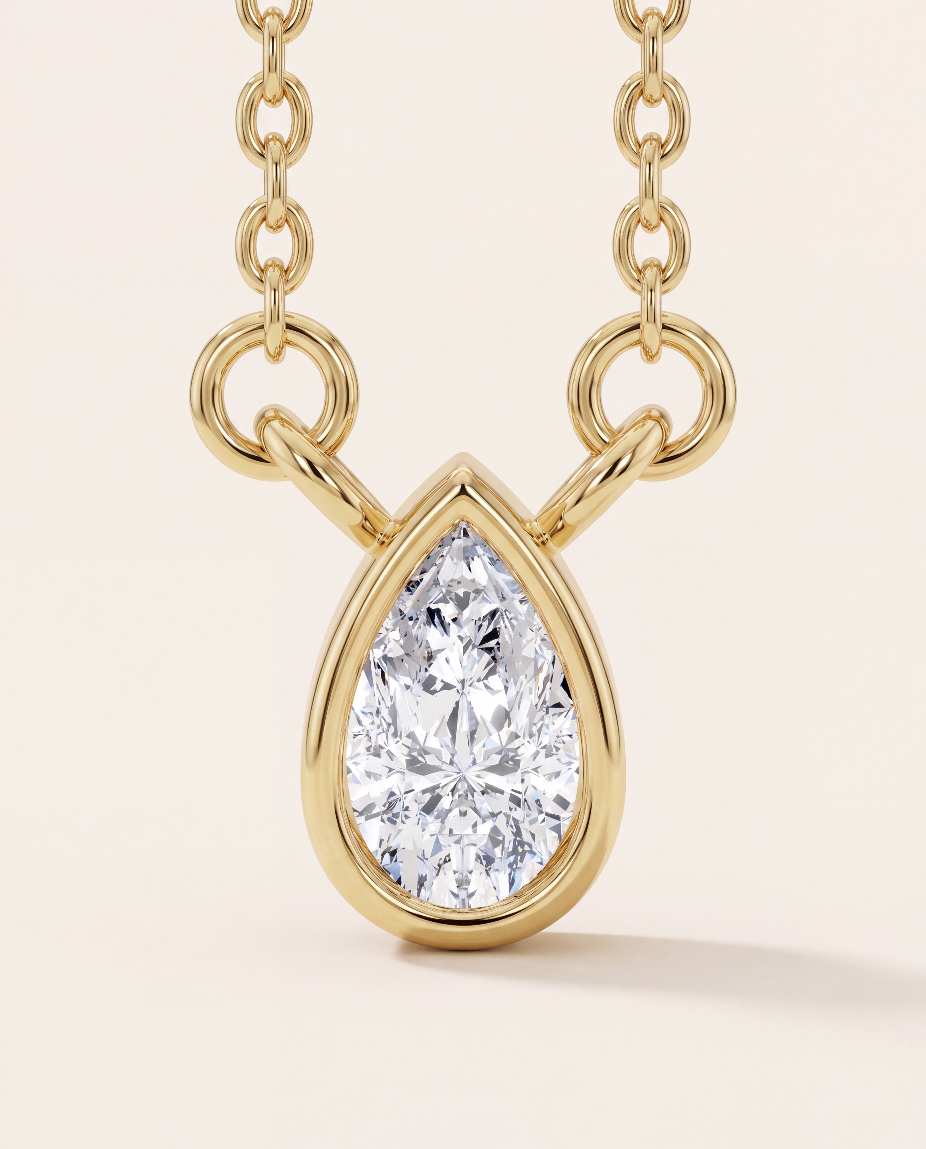 Pear Bezel Necklace in yellow gold