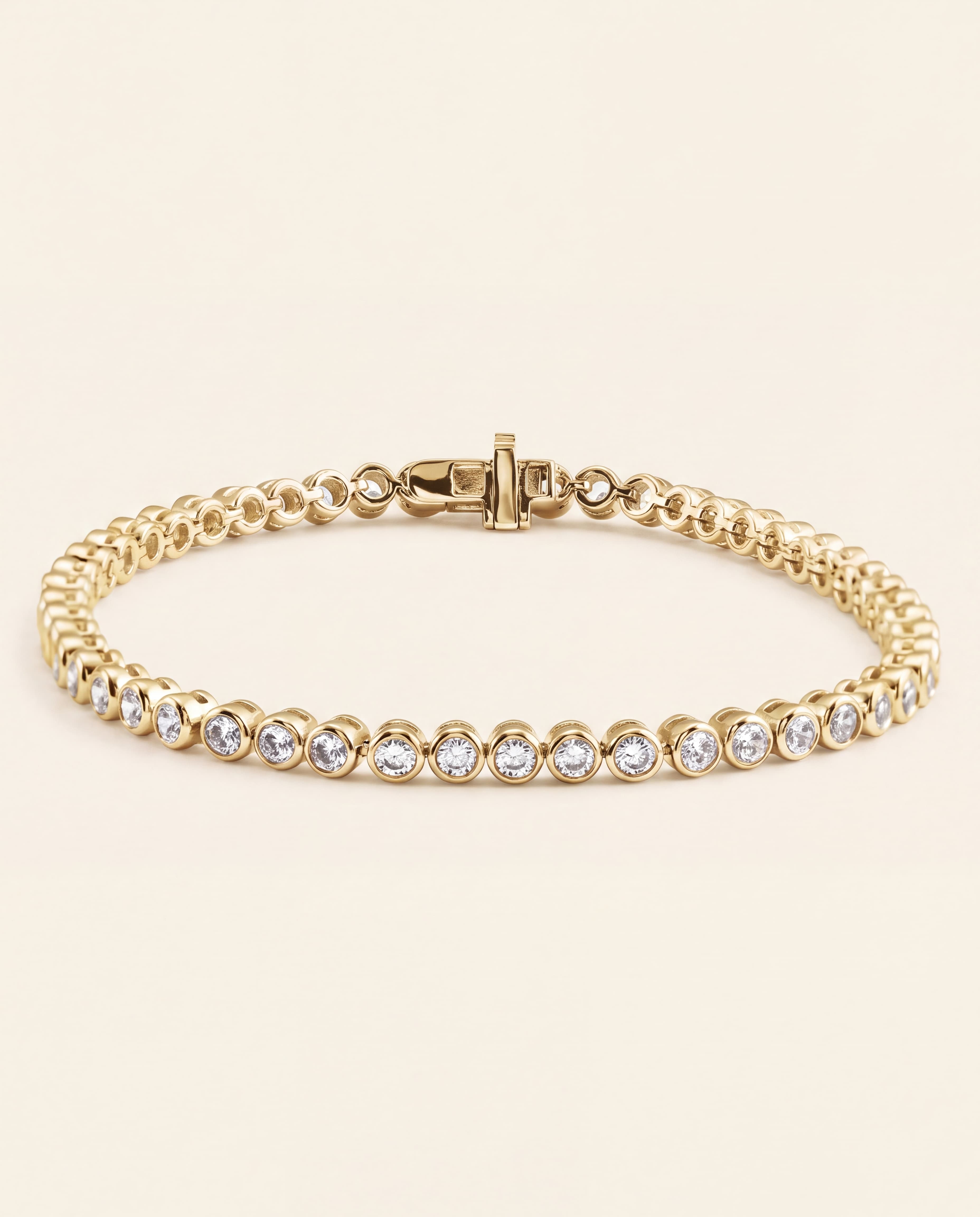 Bezel Set Round Diamond Line Bracelet in yellow gold