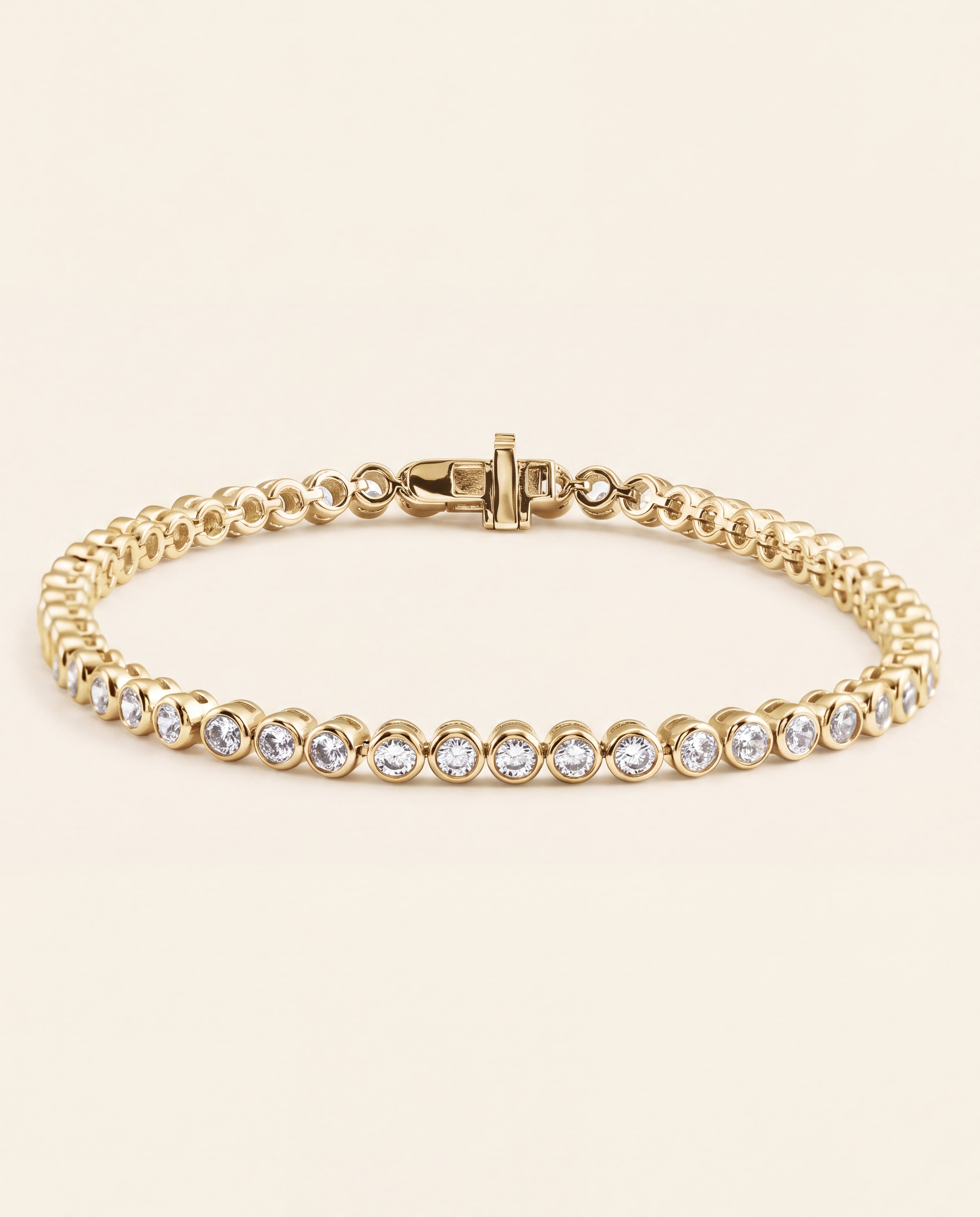 Bezel Set Round Diamond Line Bracelet in yellow gold