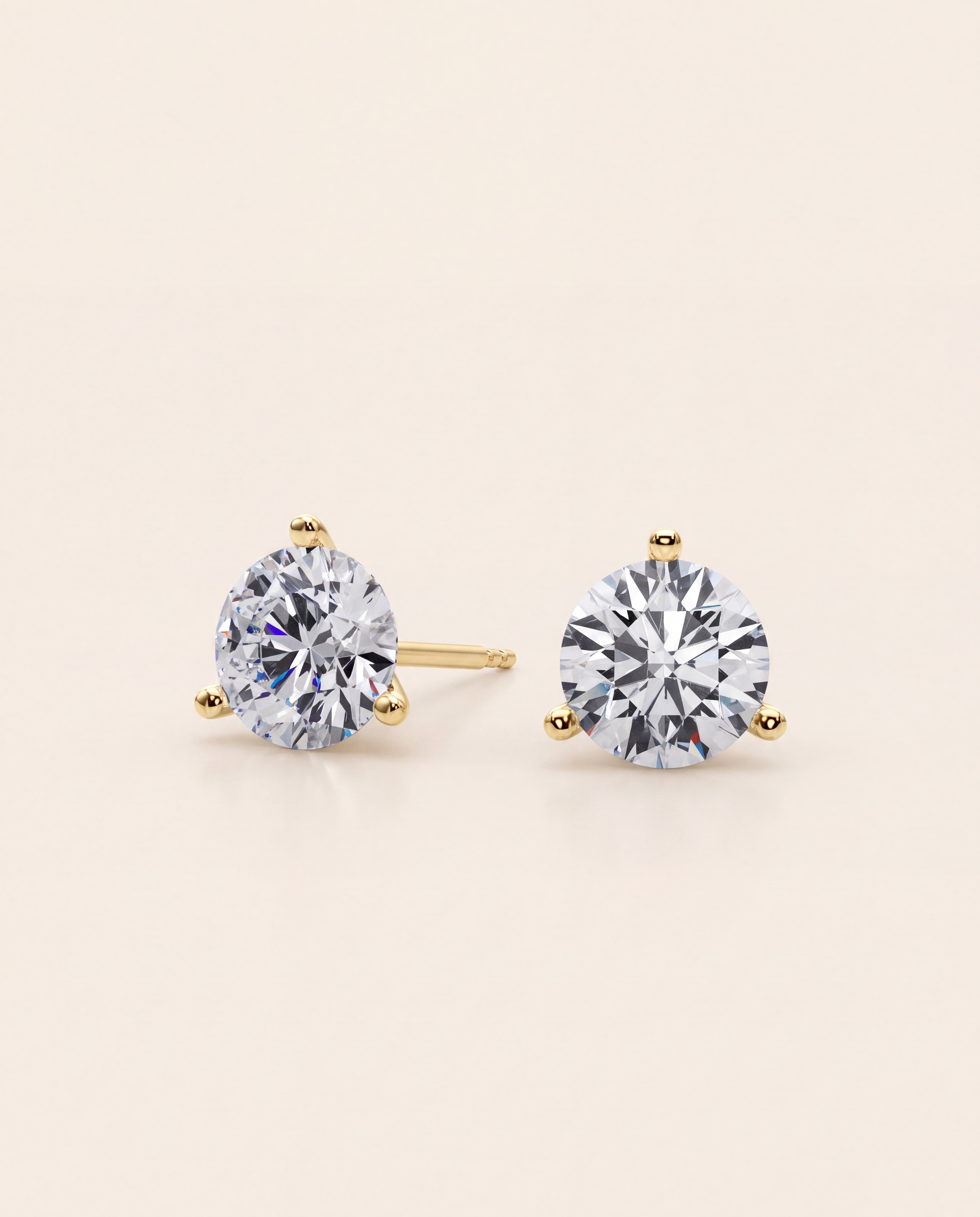 Classic 3-Prong Diamond Stud Earrings, studio photograph