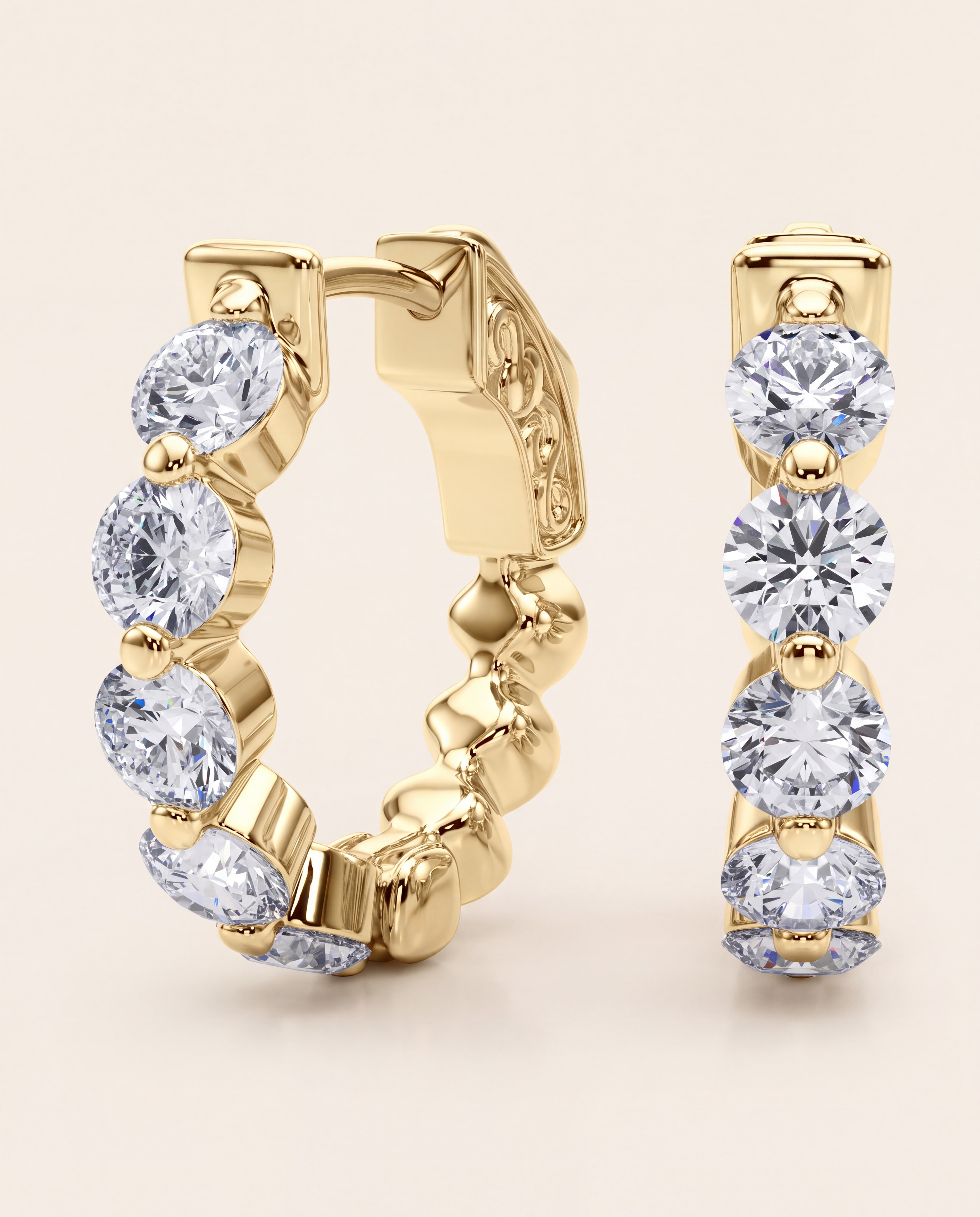Diamond Hoop Earrings – 1.00 CT. TW, Vault Lock Design, studio photograph