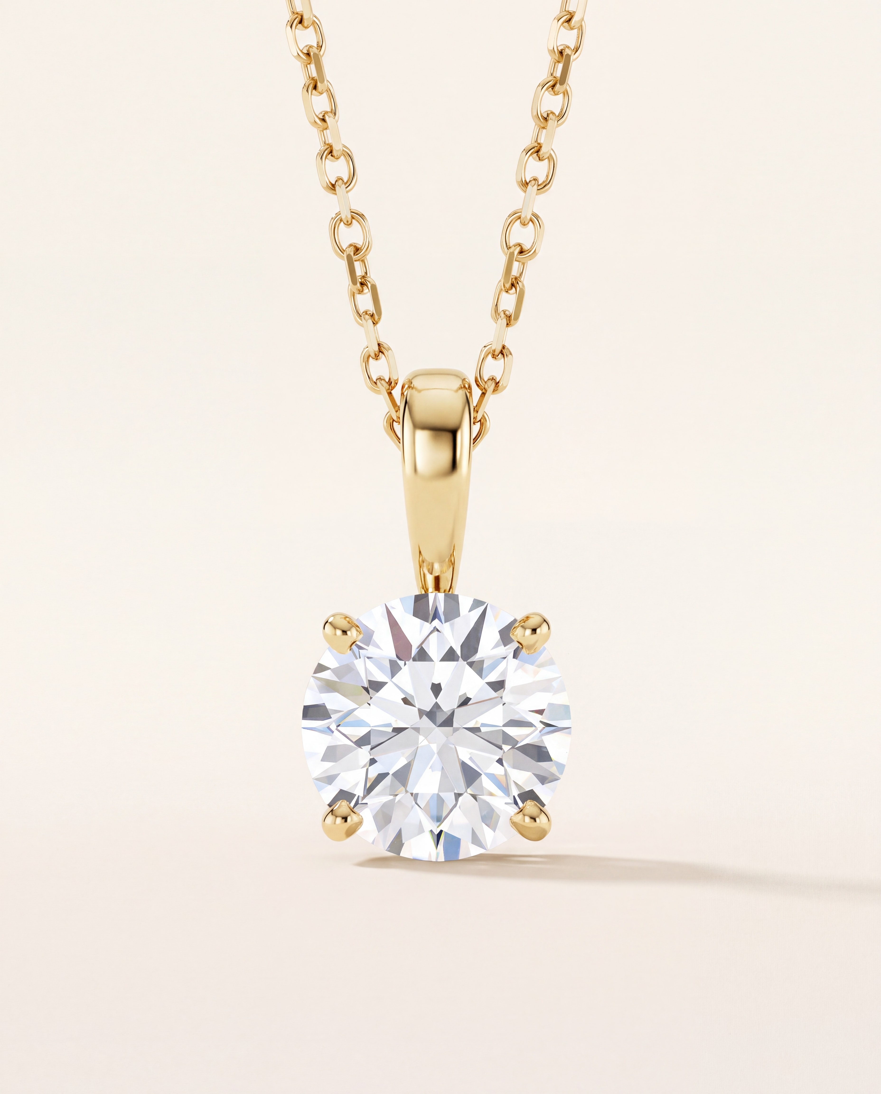 Diamond Solitaire Pendant Necklace (18"), studio photograph